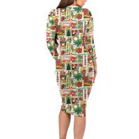 Hawaiian Santa Christmas Pattern Family Matching Long Sleeve Bodycon Dress and Hawaiian Shirt White Version - Polynesian Pride