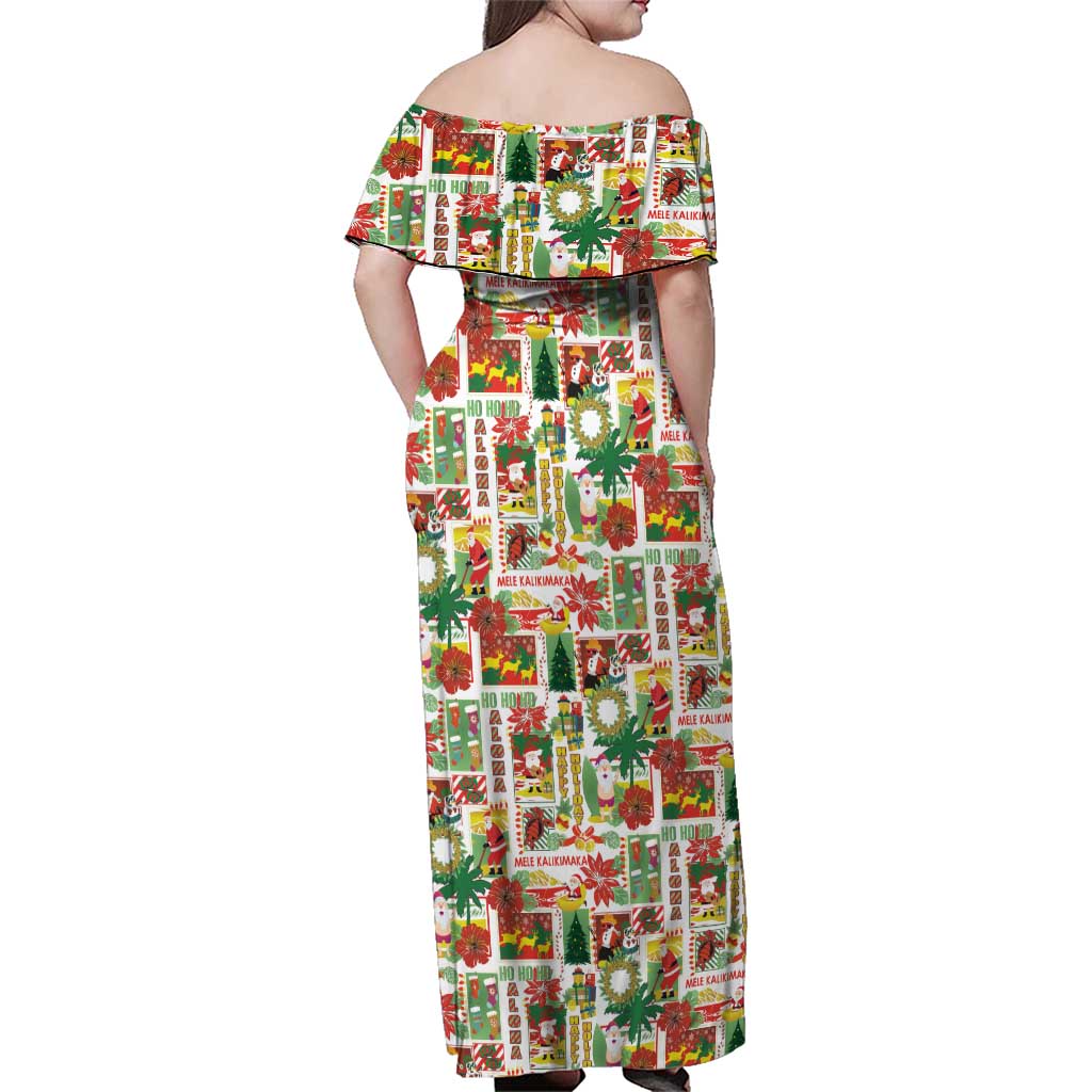Hawaiian Santa Christmas Pattern Family Matching Off Shoulder Maxi Dress and Hawaiian Shirt White Version - Polynesian Pride