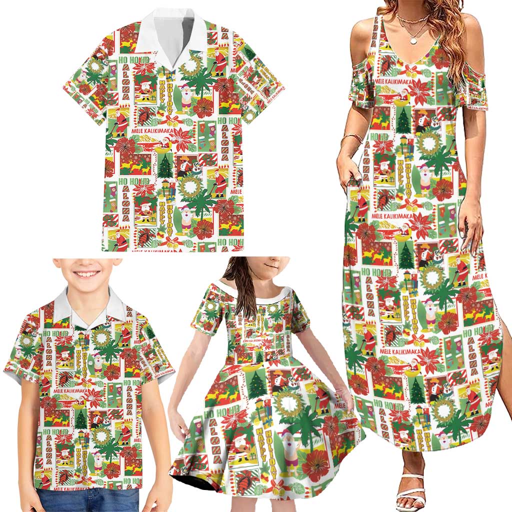 Hawaiian Santa Christmas Pattern Family Matching Summer Maxi Dress and Hawaiian Shirt White Version - Polynesian Pride