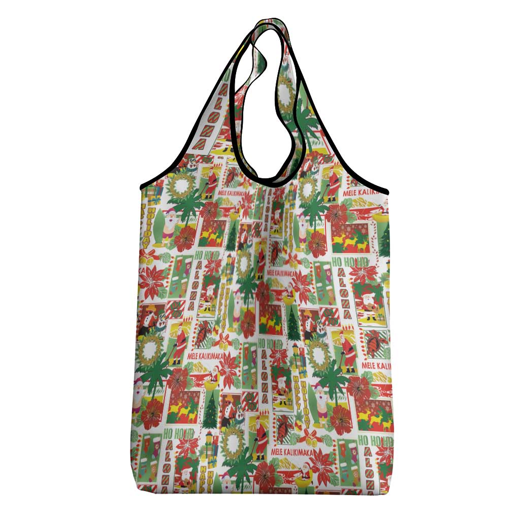 Hawaiian Santa Christmas Pattern Grocery Bag White Version - Polynesian Pride