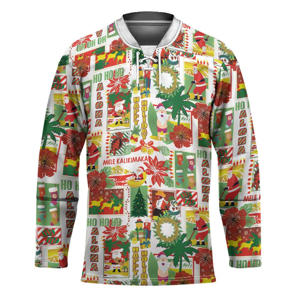 Hawaiian Santa Christmas Pattern Hockey Jersey White Version - Polynesian Pride