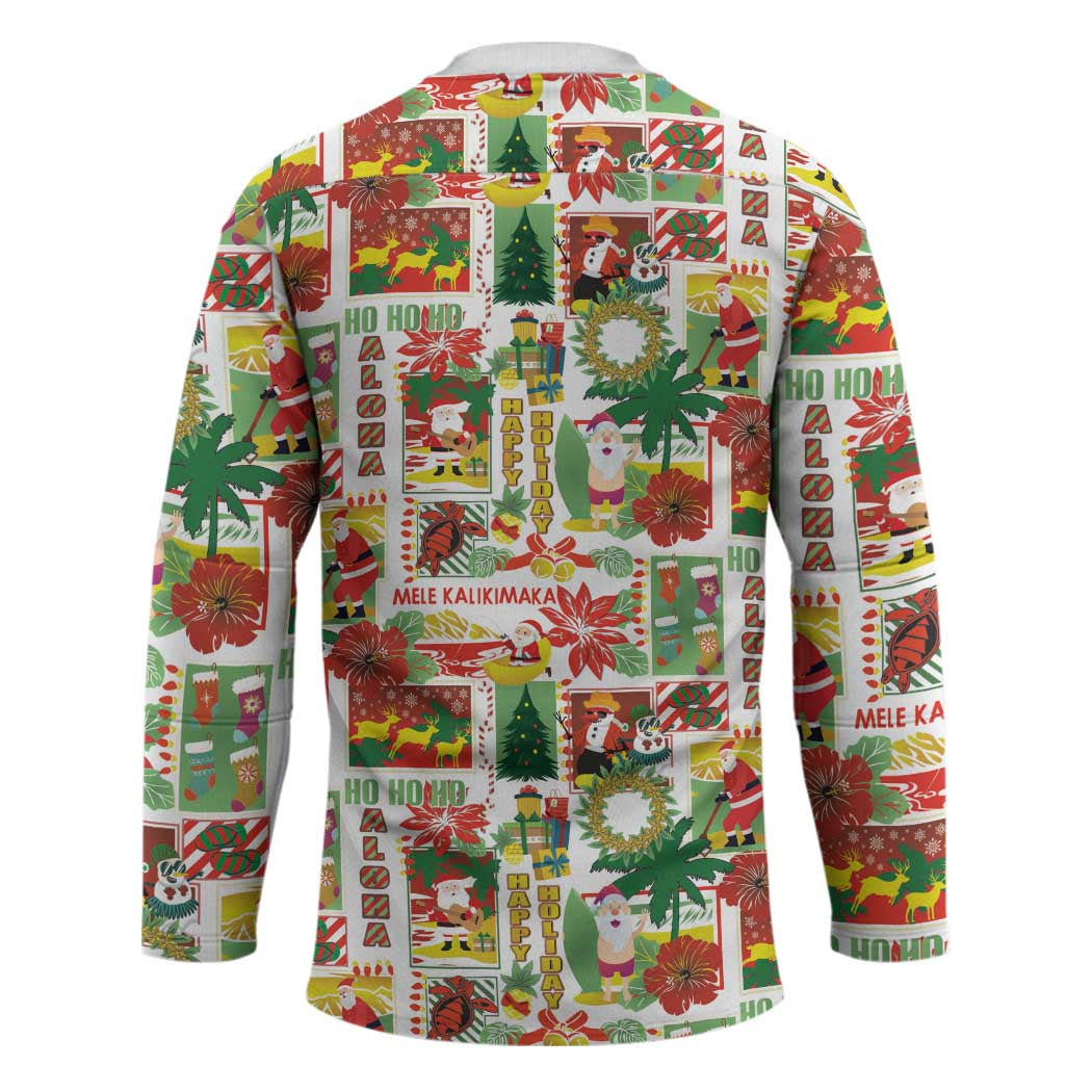 Hawaiian Santa Christmas Pattern Hockey Jersey White Version - Polynesian Pride