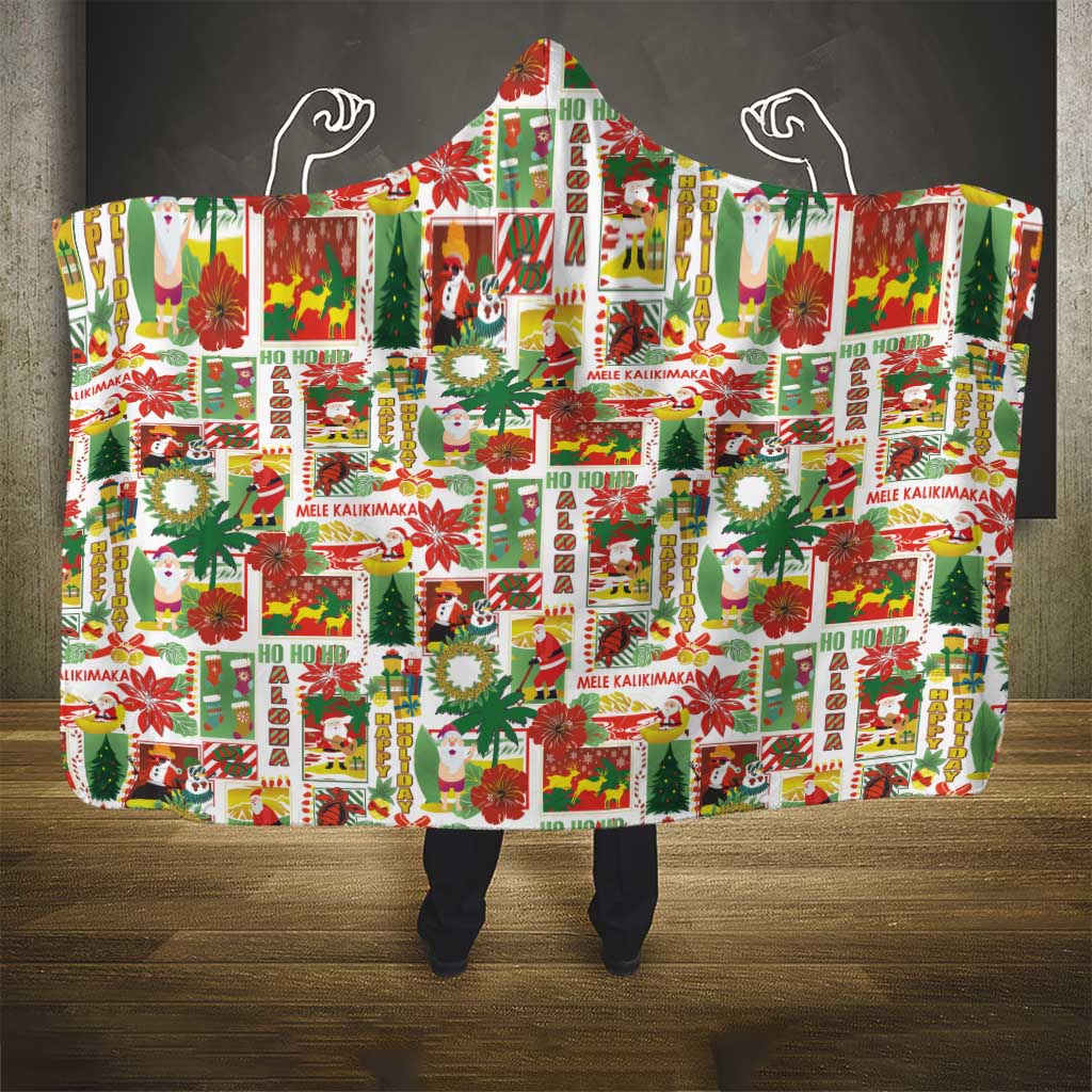 Hawaiian Santa Christmas Pattern Hooded Blanket White Version - Polynesian Pride