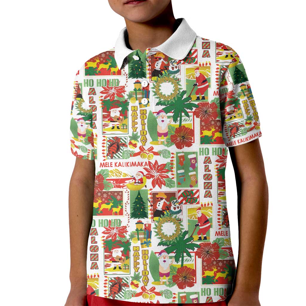 Hawaiian Santa Christmas Pattern Kid Polo Shirt White Version - Polynesian Pride