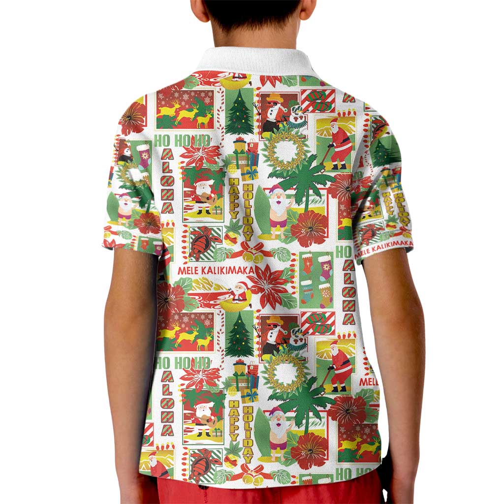 Hawaiian Santa Christmas Pattern Kid Polo Shirt White Version - Polynesian Pride
