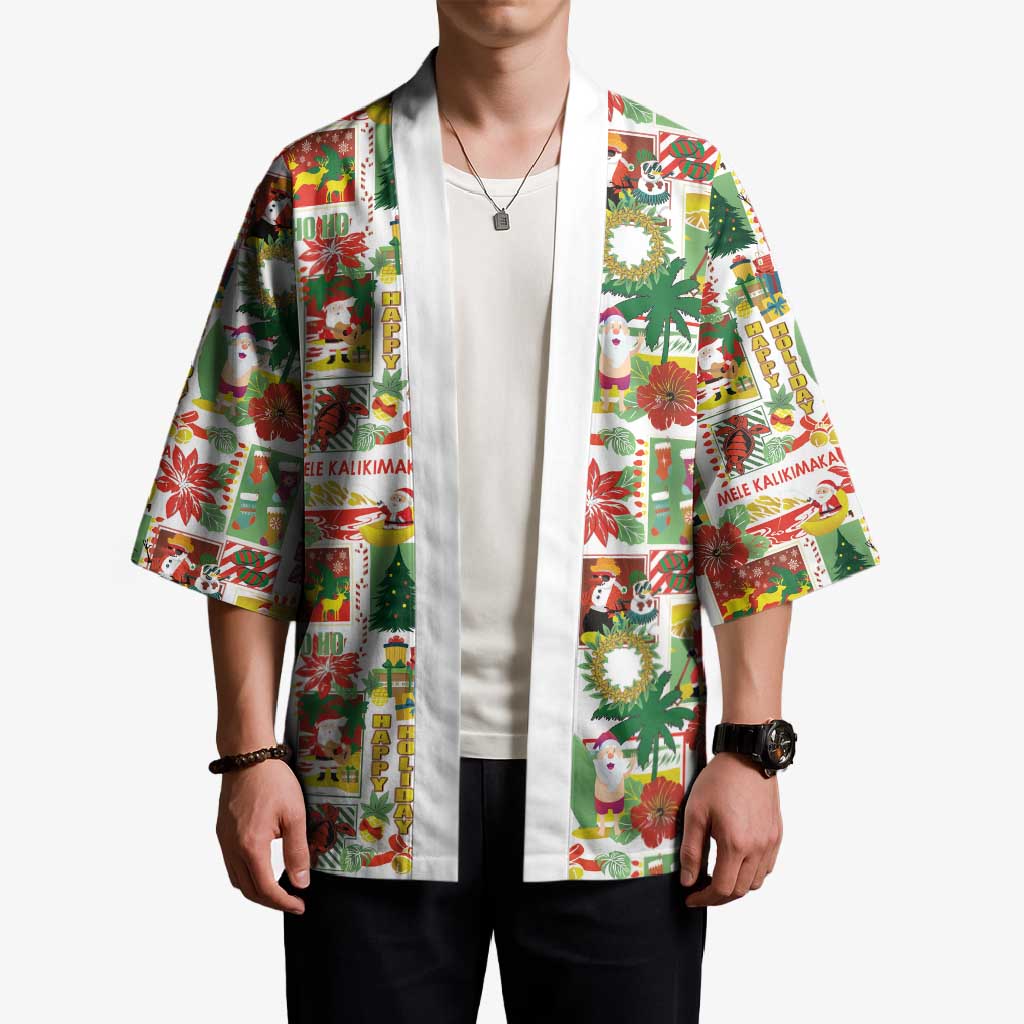 Hawaiian Santa Christmas Pattern Kimono White Version - Polynesian Pride