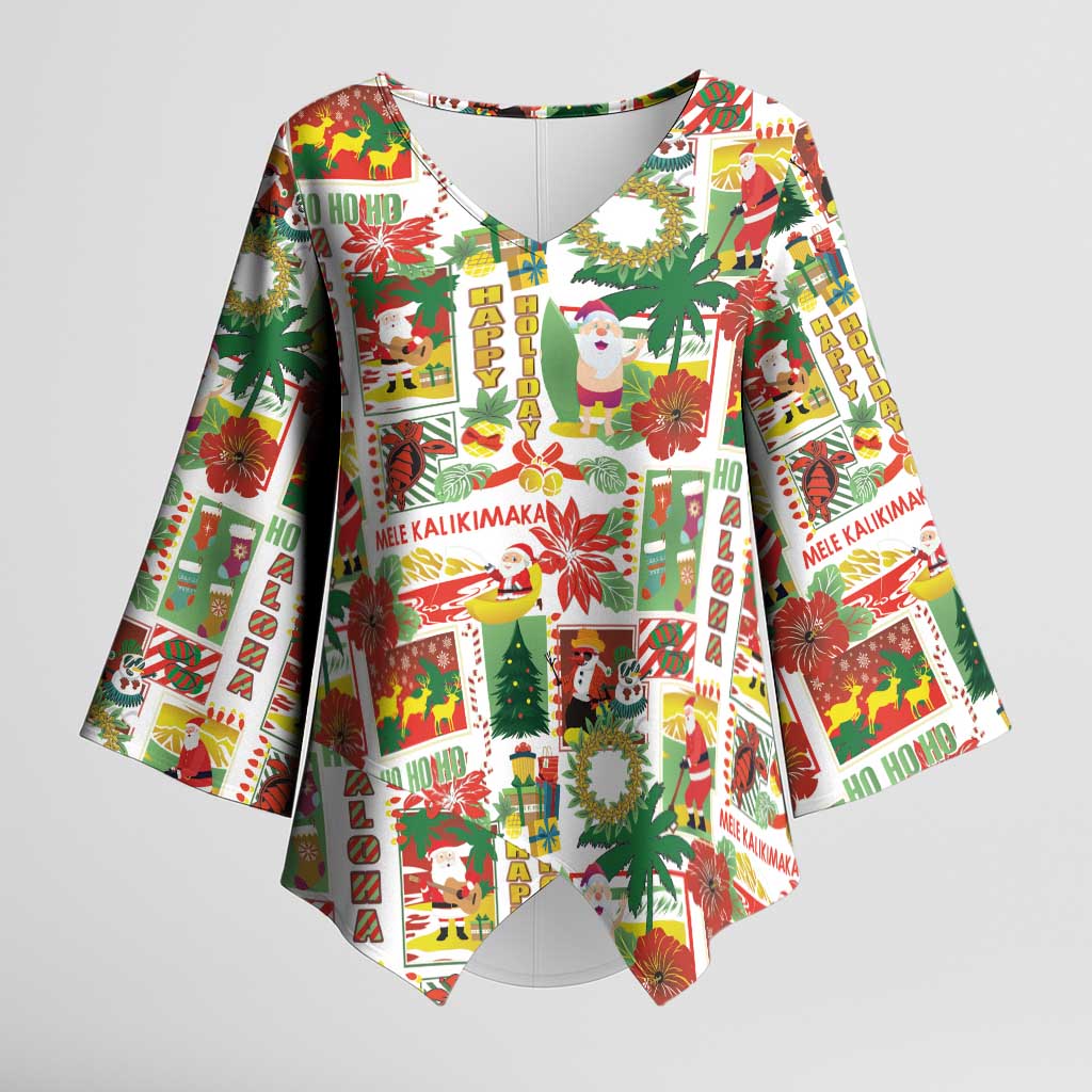Hawaiian Santa Christmas Pattern Kimono Sleeve Blouse White Version - Polynesian Pride
