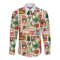 Hawaiian Santa Christmas Pattern Long Sleeve Button Shirt White Version - Polynesian Pride