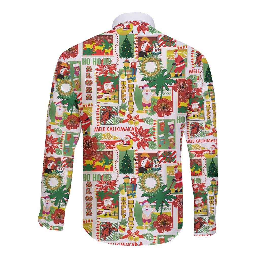 Hawaiian Santa Christmas Pattern Long Sleeve Button Shirt White Version - Polynesian Pride