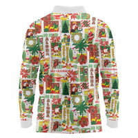 Hawaiian Santa Christmas Pattern Long Sleeve Polo Shirt White Version - Polynesian Pride