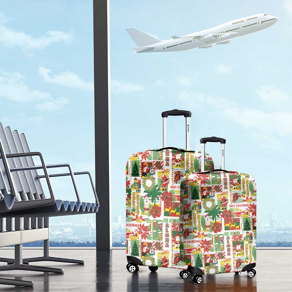 Hawaiian Santa Christmas Pattern Luggage Cover White Version - Polynesian Pride