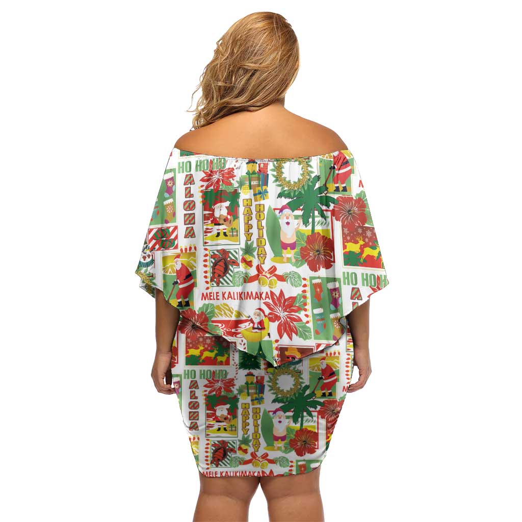 Hawaiian Santa Christmas Pattern Off Shoulder Short Dress White Version - Polynesian Pride