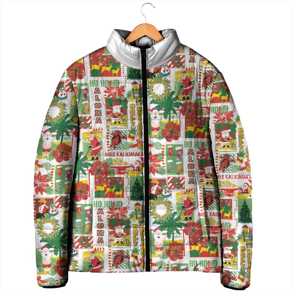 Hawaiian Santa Christmas Pattern Padded Jacket White Version - Polynesian Pride