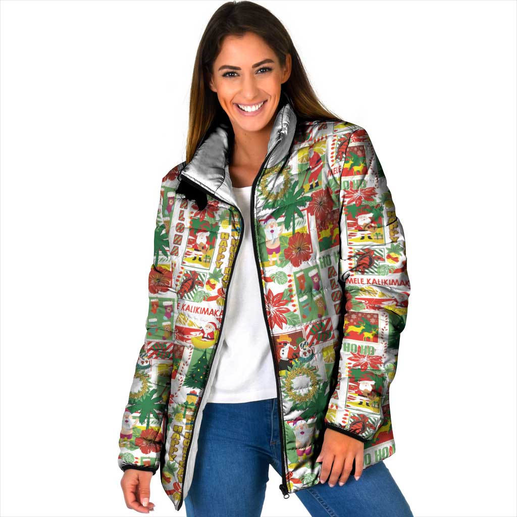 Hawaiian Santa Christmas Pattern Padded Jacket White Version - Polynesian Pride
