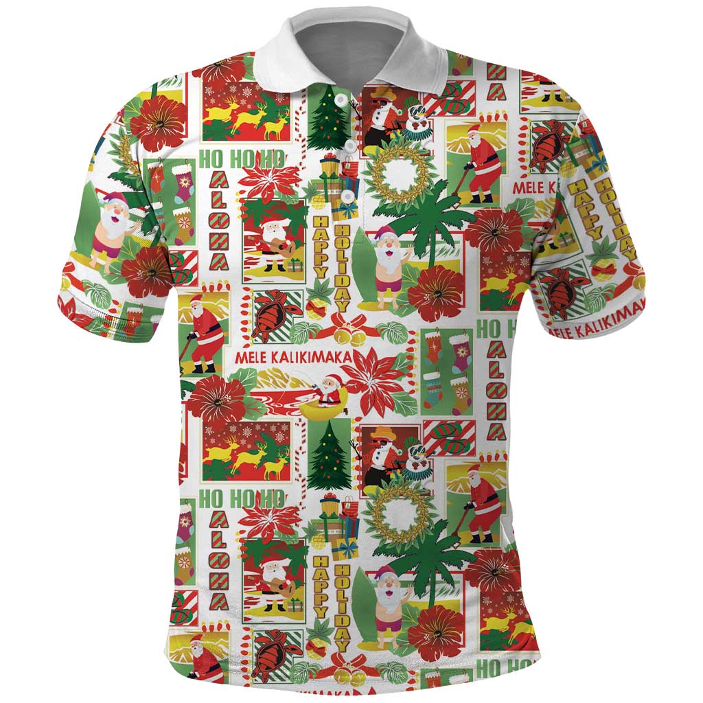 Hawaiian Santa Christmas Pattern Polo Shirt White Version - Polynesian Pride