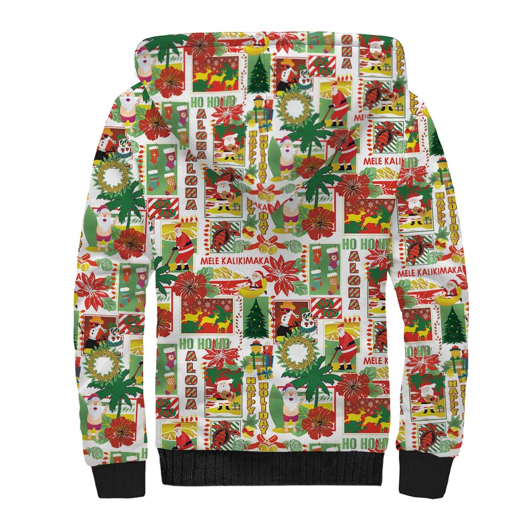 Hawaiian Santa Christmas Pattern Sherpa Hoodie White Version - Polynesian Pride