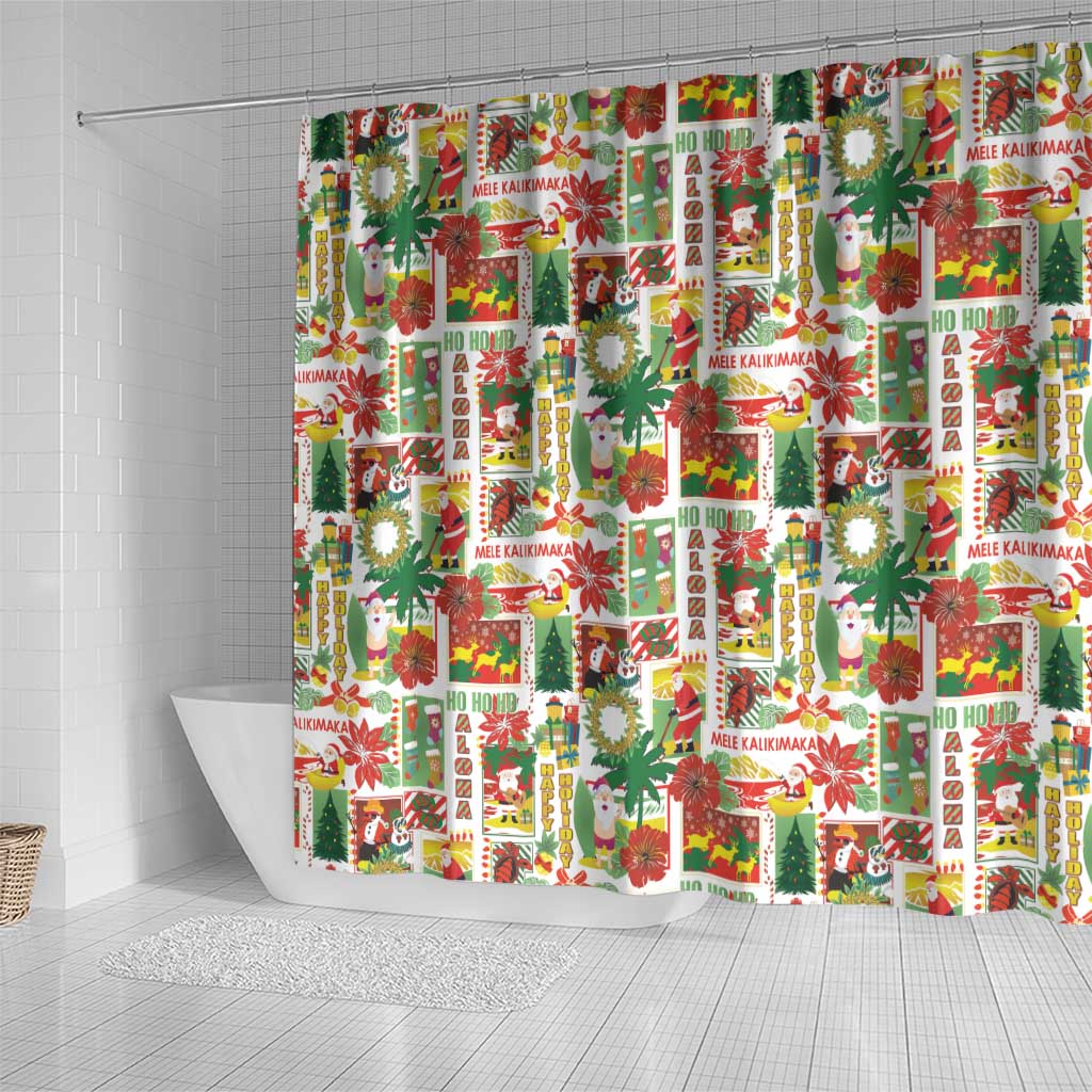 Hawaiian Santa Christmas Pattern Shower Curtain White Version - Polynesian Pride