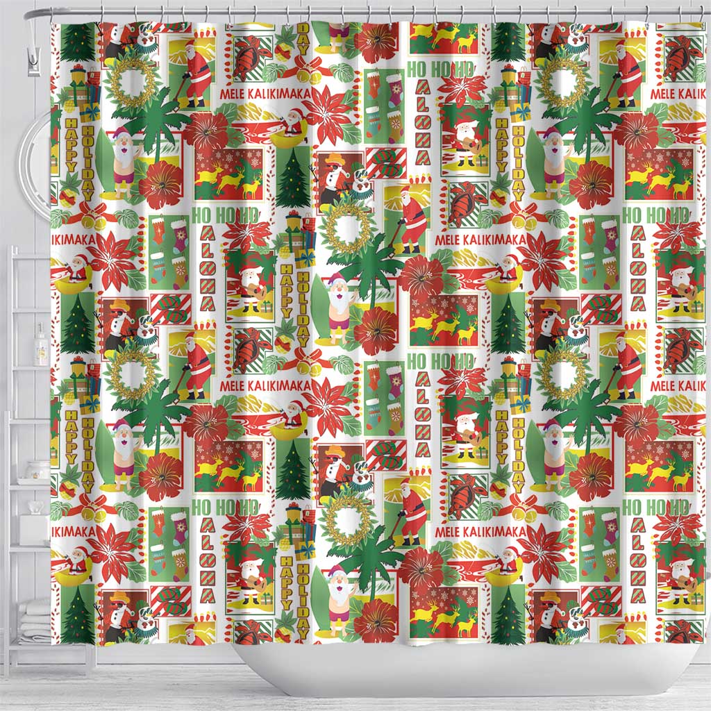 Hawaiian Santa Christmas Pattern Shower Curtain White Version - Polynesian Pride