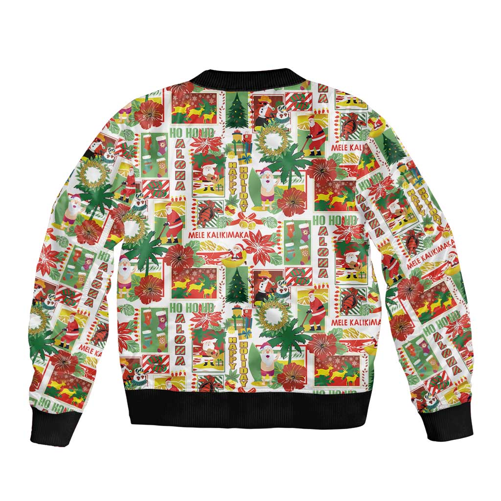 Hawaiian Santa Christmas Pattern Sleeve Zip Bomber Jacket White Version - Polynesian Pride