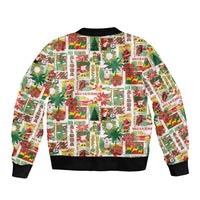 Hawaiian Santa Christmas Pattern Sleeve Zip Bomber Jacket White Version - Polynesian Pride