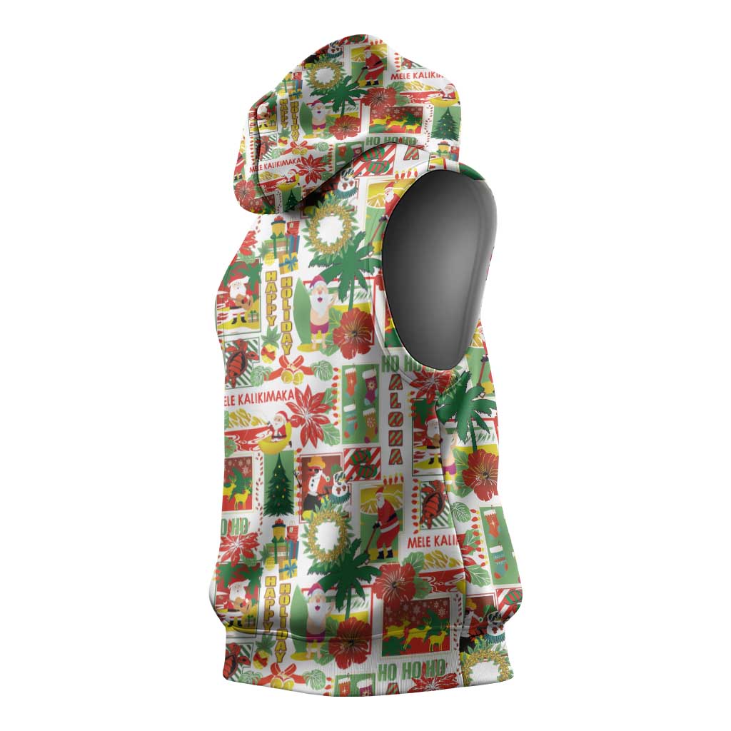 Hawaiian Santa Christmas Pattern Sleeveless Hoodie White Version - Polynesian Pride
