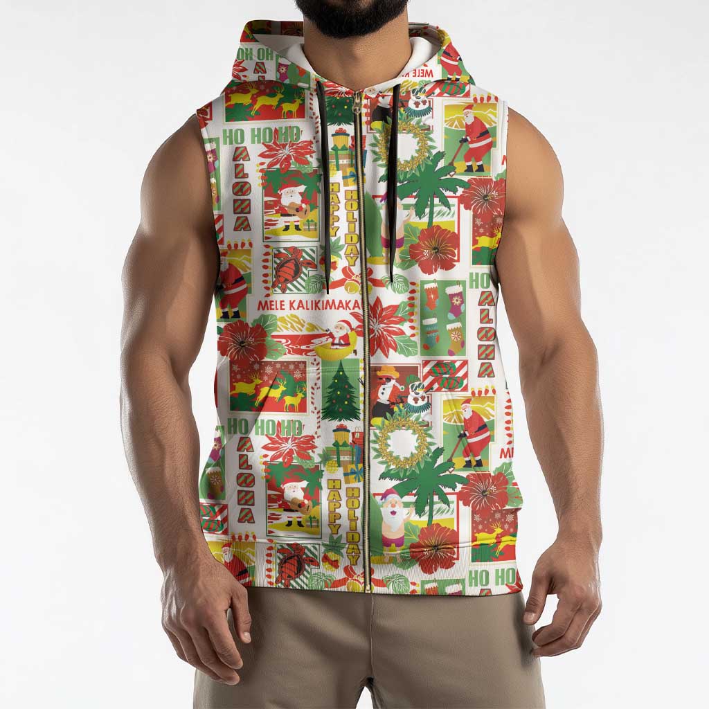 Hawaiian Santa Christmas Pattern Sleeveless Zip Hoodie White Version - Polynesian Pride