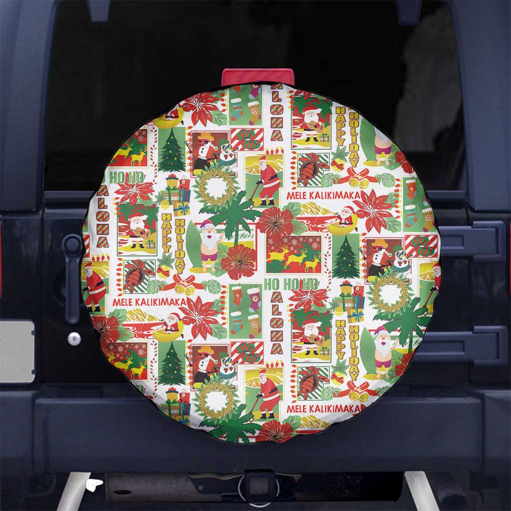 Hawaiian Santa Christmas Pattern Spare Tire Cover White Version - Polynesian Pride