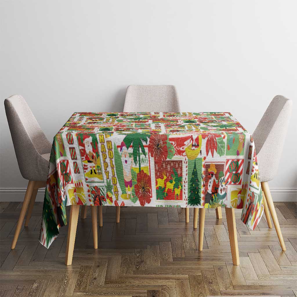 Hawaiian Santa Christmas Pattern Tablecloth White Version - Polynesian Pride