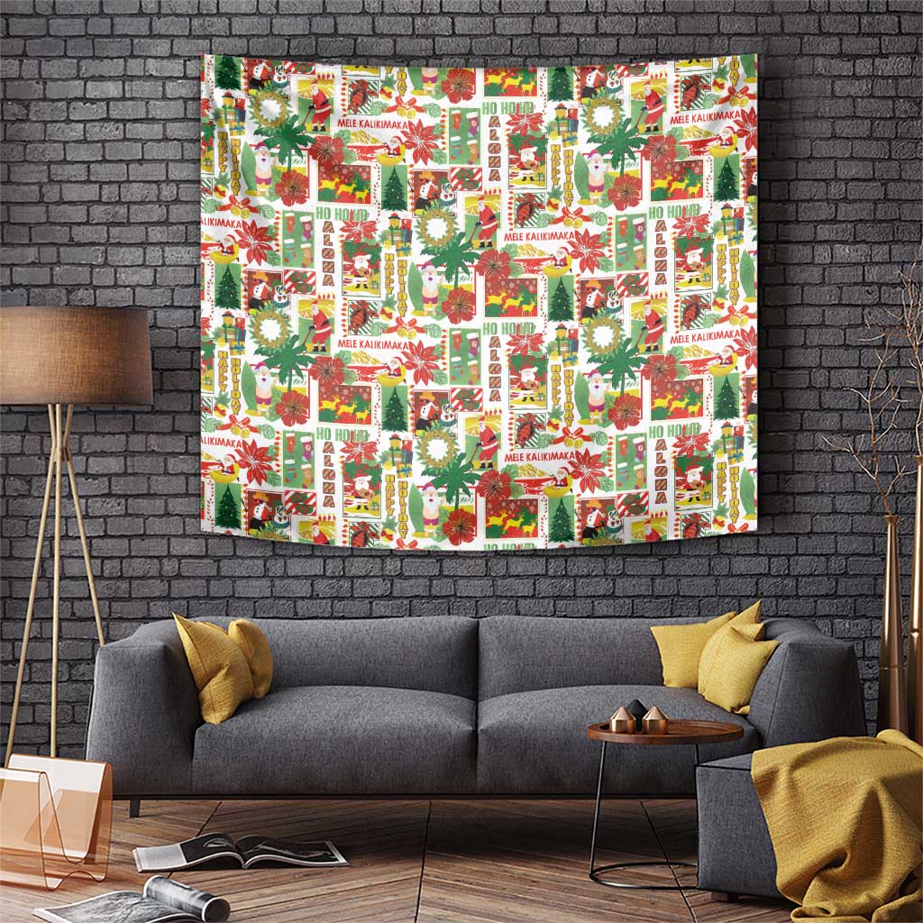 Hawaiian Santa Christmas Pattern Tapestry White Version - Polynesian Pride