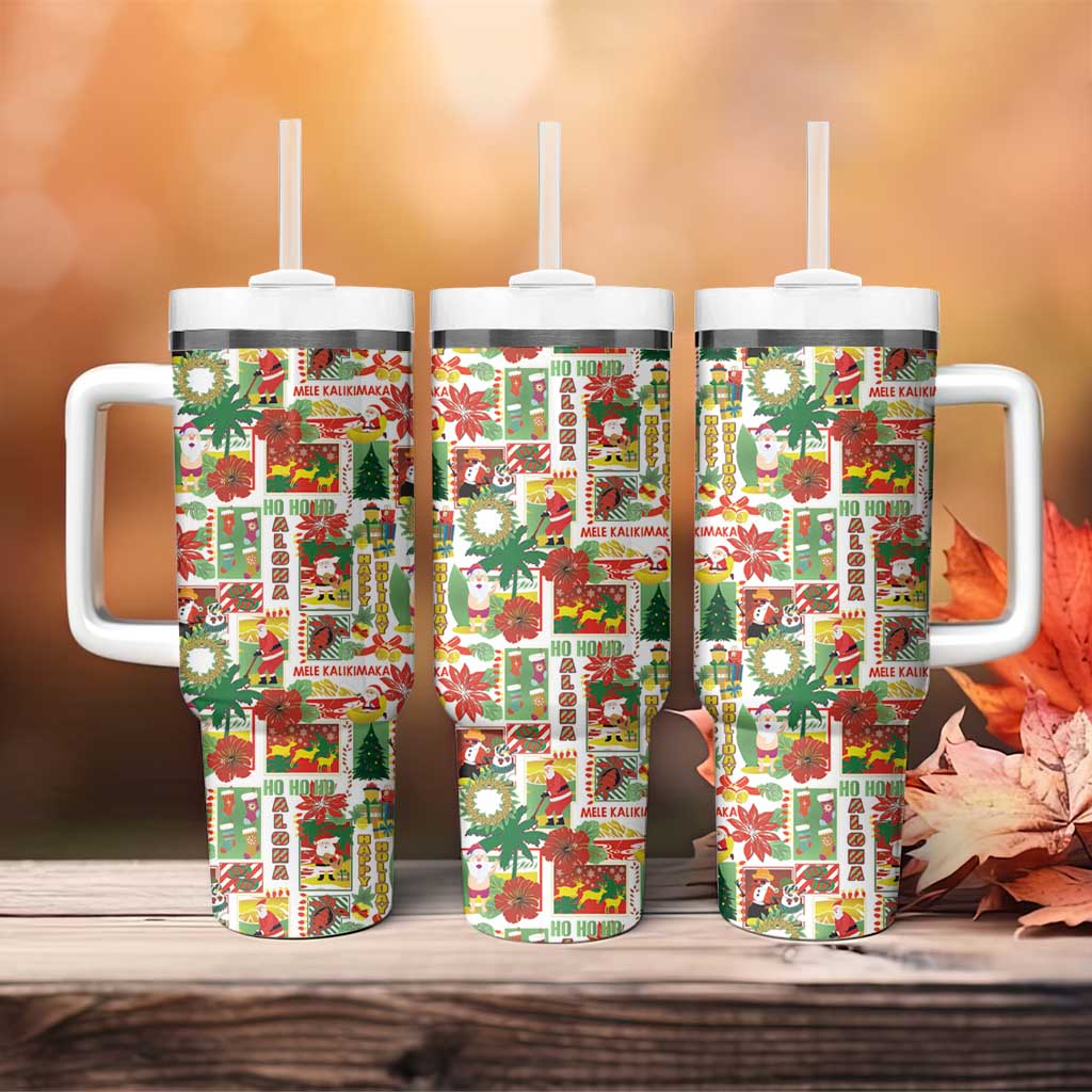 Hawaiian Santa Christmas Pattern Tumbler With Handle White Version - Polynesian Pride