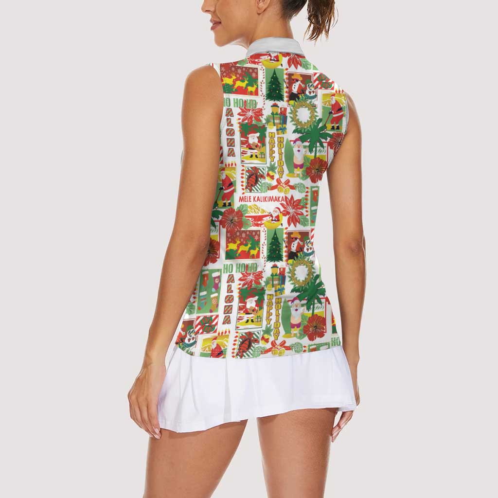 Hawaiian Santa Christmas Pattern Women Sleeveless Polo Shirt White Version - Polynesian Pride