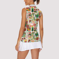 Hawaiian Santa Christmas Pattern Women Sleeveless Polo Shirt White Version - Polynesian Pride