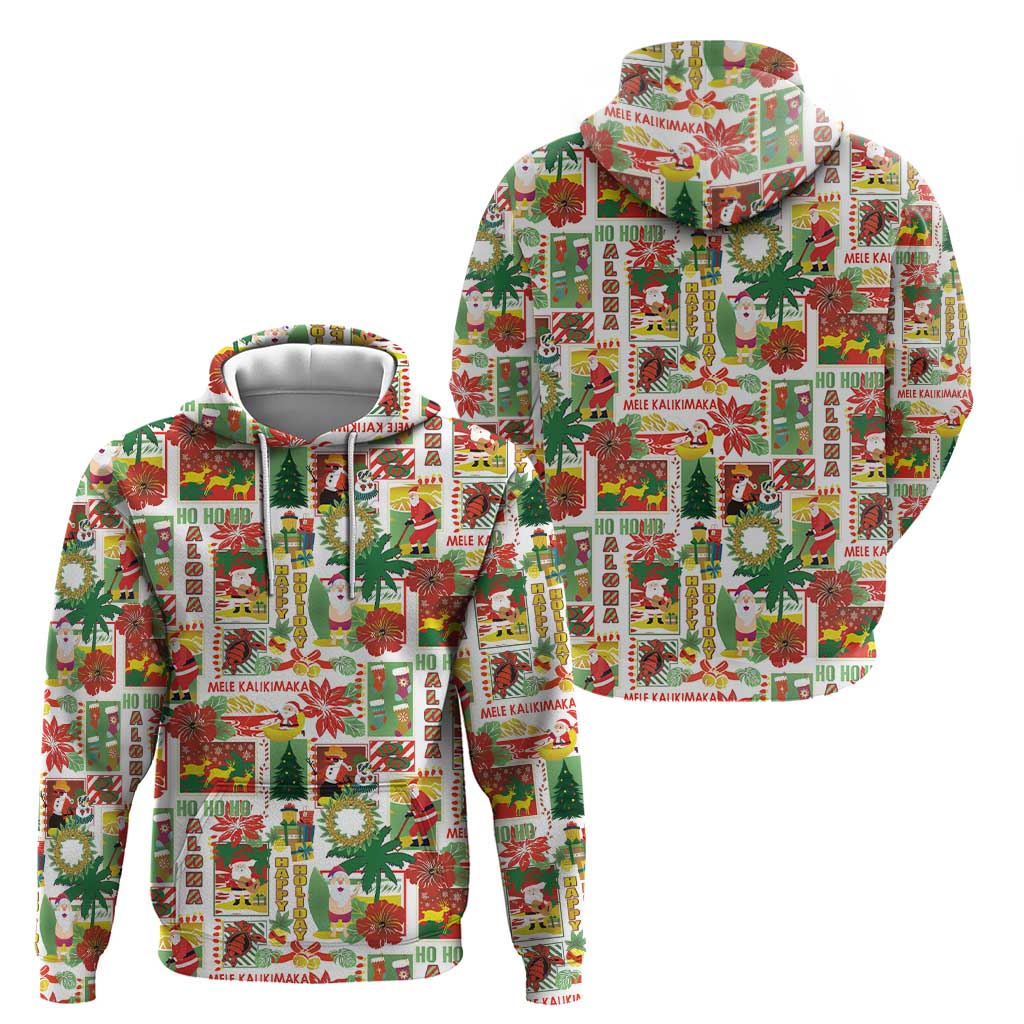 Hawaiian Santa Christmas Pattern Zip Hoodie White Version - Polynesian Pride