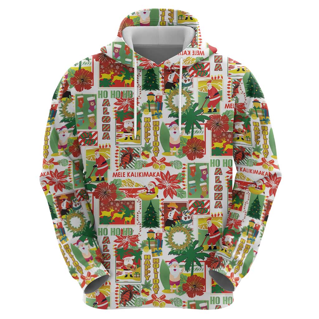 Hawaiian Santa Christmas Pattern Zip Hoodie White Version - Polynesian Pride