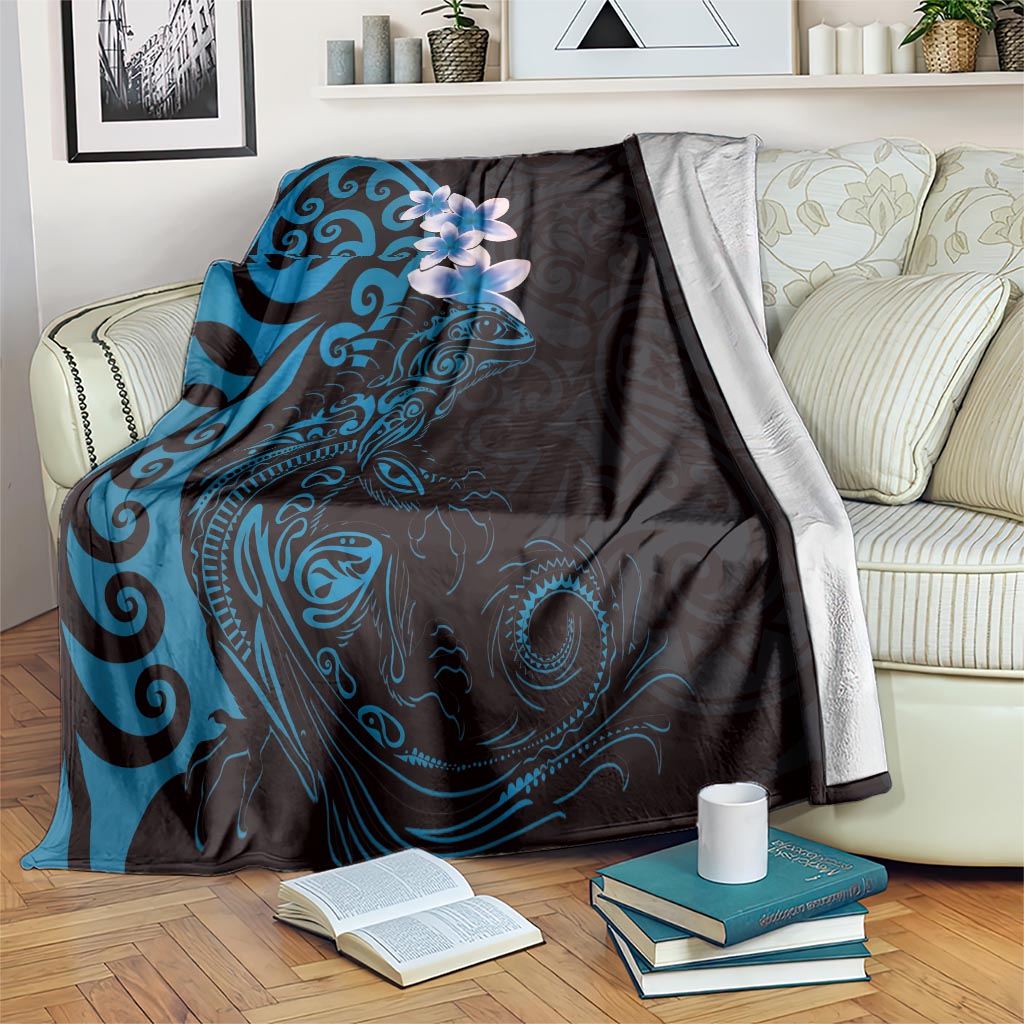 New Zealand Tuatara Plumeria Blanket Maori Blue Koru Tribal Tattoo LT01 Blue - Polynesian Pride