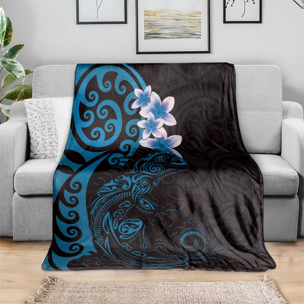 New Zealand Tuatara Plumeria Blanket Maori Blue Koru Tribal Tattoo LT01 - Polynesian Pride