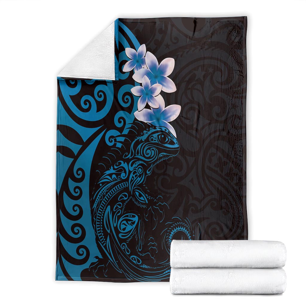 New Zealand Tuatara Plumeria Blanket Maori Blue Koru Tribal Tattoo LT01 - Polynesian Pride