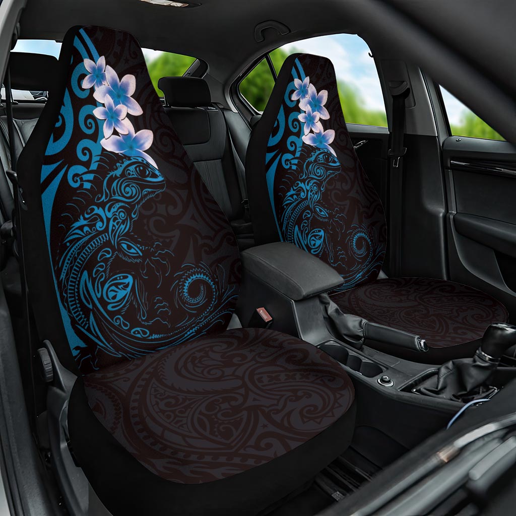 New Zealand Tuatara Plumeria Car Seat Cover Maori Blue Koru Tribal Tattoo