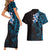 New Zealand Tuatara Plumeria Couples Matching Short Sleeve Bodycon Dress and Hawaiian Shirt Maori Blue Koru Tribal Tattoo