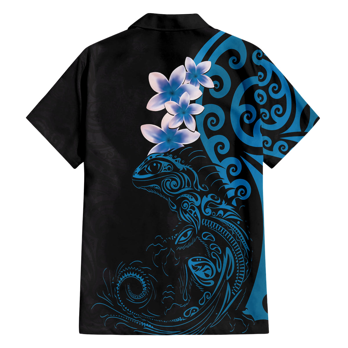New Zealand Tuatara Plumeria Family Matching Off The Shoulder Long Sleeve Dress and Hawaiian Shirt Maori Blue Koru Tribal Tattoo