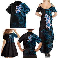 New Zealand Tuatara Plumeria Family Matching Summer Maxi Dress and Hawaiian Shirt Maori Blue Koru Tribal Tattoo LT01 - Polynesian Pride