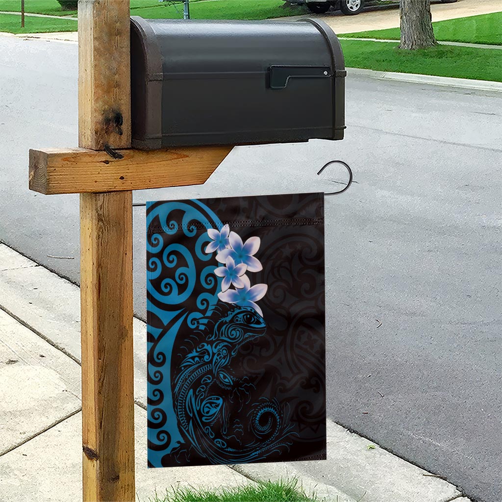 New Zealand Tuatara Plumeria Garden Flag Maori Blue Koru Tribal Tattoo