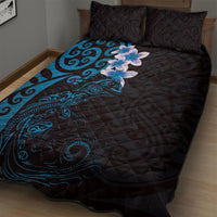 New Zealand Tuatara Plumeria Quilt Bed Set Maori Blue Koru Tribal Tattoo