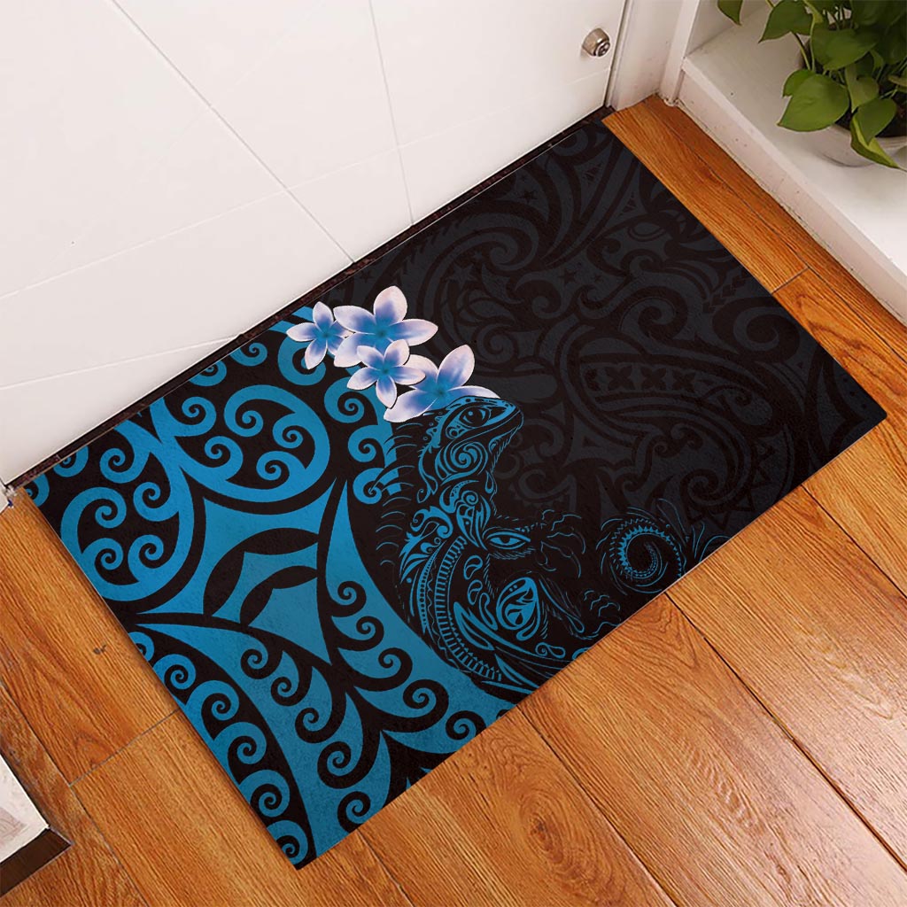 New Zealand Tuatara Plumeria Rubber Doormat Maori Blue Koru Tribal Tattoo LT01 Blue - Polynesian Pride
