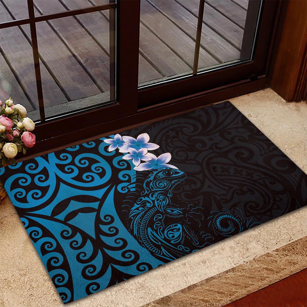 New Zealand Tuatara Plumeria Rubber Doormat Maori Blue Koru Tribal Tattoo LT01 - Polynesian Pride