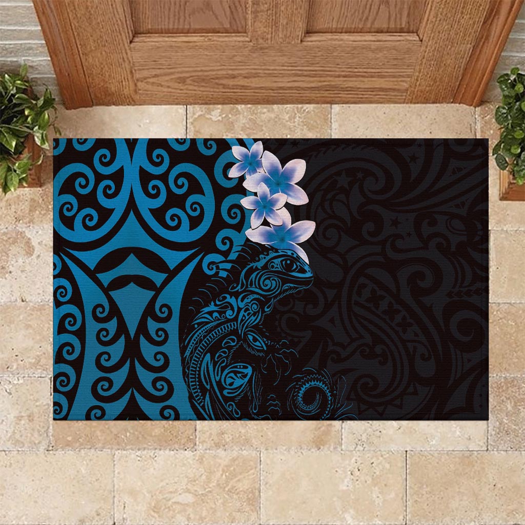 New Zealand Tuatara Plumeria Rubber Doormat Maori Blue Koru Tribal Tattoo LT01 - Polynesian Pride
