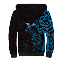 New Zealand Tuatara Plumeria Sherpa Hoodie Maori Blue Koru Tribal Tattoo