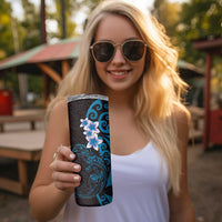 New Zealand Tuatara Plumeria Skinny Tumbler Maori Blue Koru Tribal Tattoo LT01 - Polynesian Pride