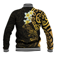 New Zealand Tuatara Plumeria Baseball Jacket Maori Gold Koru Tribal Tattoo LT01 - Polynesian Pride