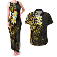 New Zealand Tuatara Plumeria Couples Matching Tank Maxi Dress and Hawaiian Shirt Maori Gold Koru Tribal Tattoo LT01 Gold - Polynesian Pride